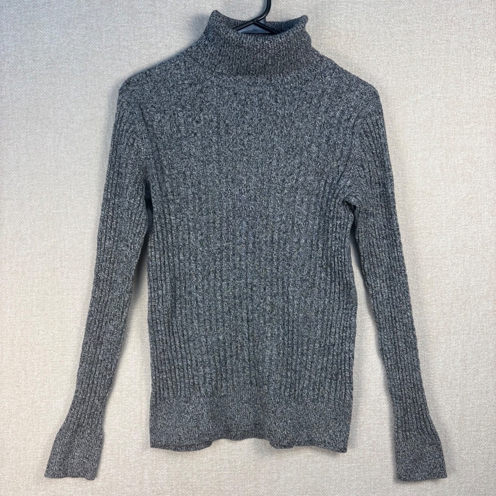 Croft & Barrow Womens Grey Ribbed Turtleneck Sweater 100% Cotton Small